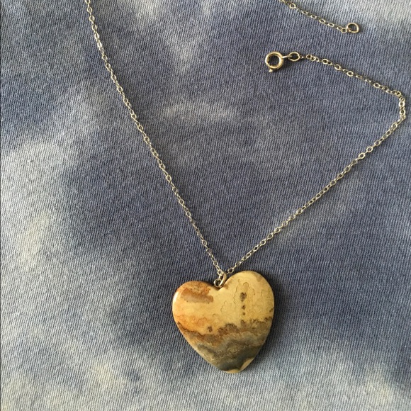 Picture Agate Gem Heart Silver Chain Necklace - Picture 6 of 6